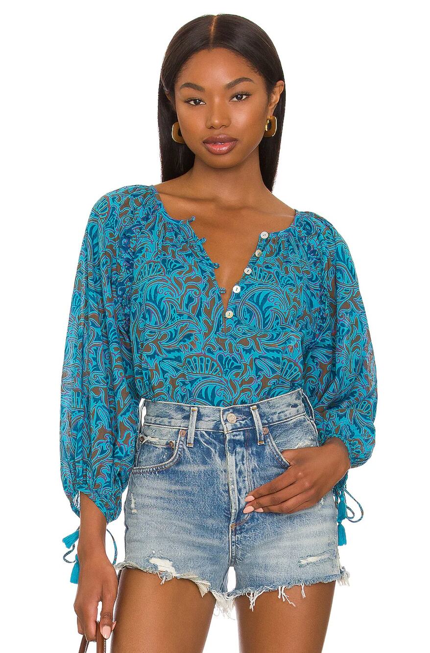 Cleobella Jayda Blouse in Zuri Block Print Size Small
